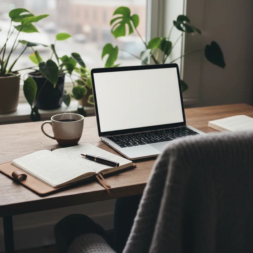 Writer drafting content at a workspace