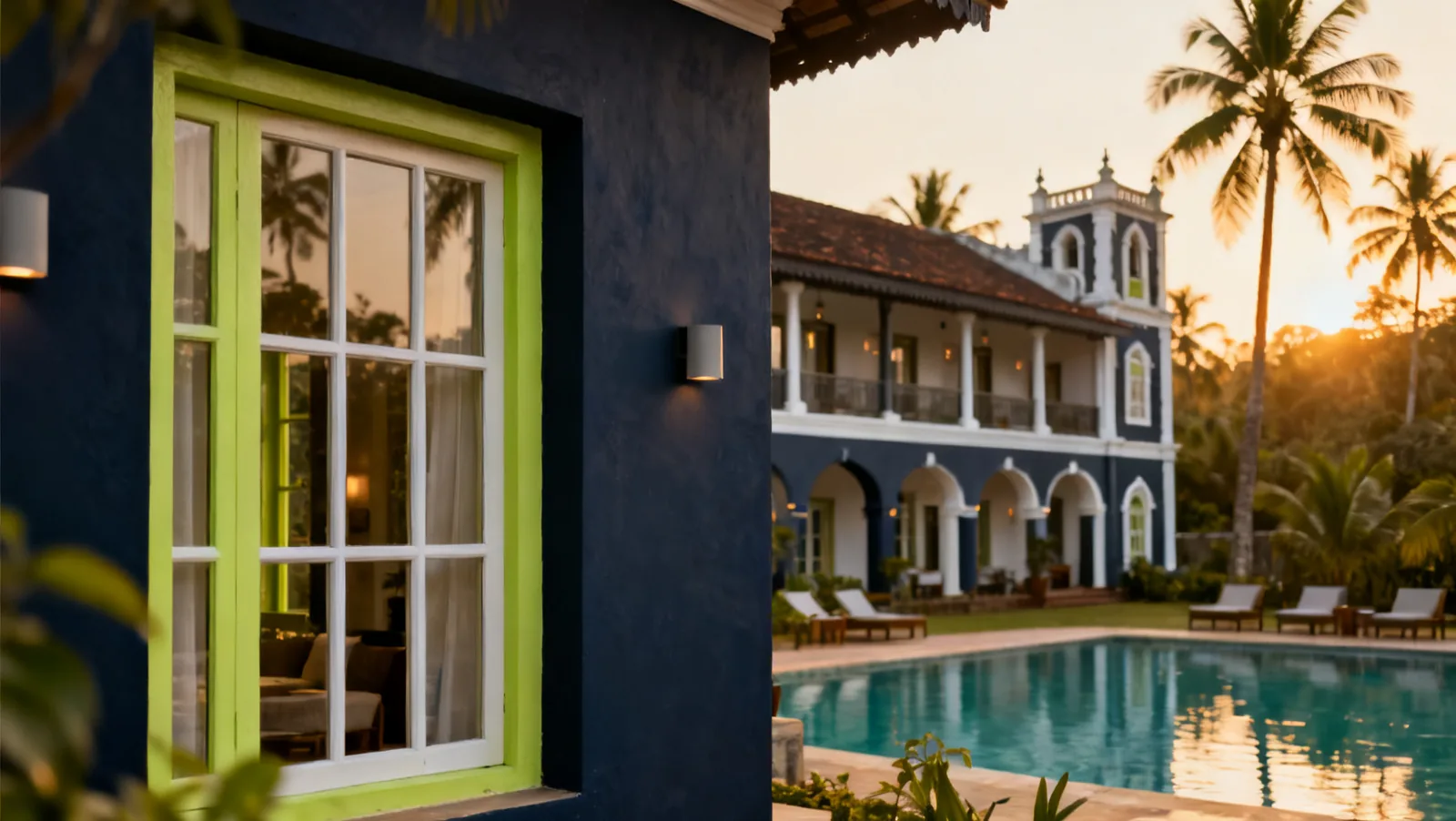 Boutique hotel exterior with pool in Goa